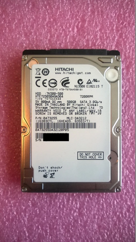 Hitachi HTE725050A9A364 P/N: 0A73255 500GB 2.5" 7200RPM - Image 1 of 1
