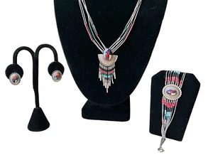 CAROLYN POLLACK QT STERLING MULTI STEIN INLAY HALSKETTE ARMBAND OHRRINGE SET - Bild 1 von 16