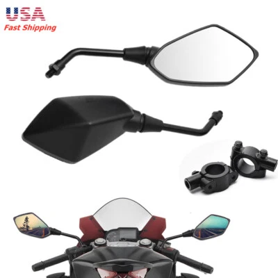 2Pcs 7/8" Motorcycle Side Mirrors Rear View For Suzuki Honda Kawasaki Handlebar - Image 1 of 4