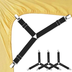 Bed Sheet Fasteners, 4 PCS Adjustable Triangle Elastic Suspenders Gripper Holder - Picture 1 of 8