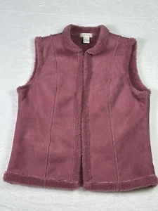 Orvis Vest Jacket Womens Raspberry Faux Trim Fleece Soft Warm Preppy - Picture 1 of 7