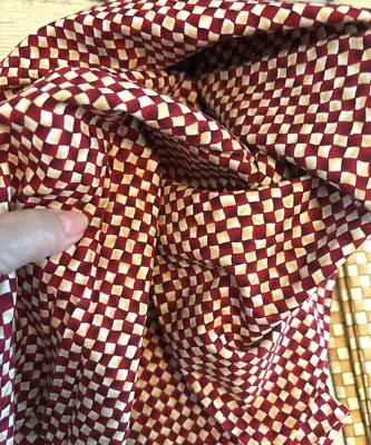 Vtg +-1 Yd 42WX32L DEBBIE MUMM The Word CHECKERBOARD Plaid FABRIC Quilt RED Ecru - Image 1 of 4