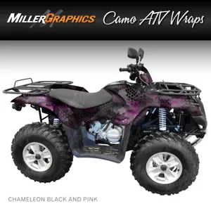 Camo ATV Wrap Chameleon Black and Pink 3M Vinyl Graphic Kit for ATV 4 Wheeler - Picture 1 of 1