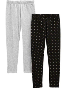 Girls' 2-Pack Lightweight Fleece-Lined Leggings Black Dots/Grey 6 - Picture 1 of 3