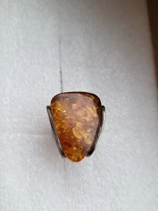 Vintage RING Big AMBER SILVER 925 RARE Model 8.0 size 12.87grams RARE PERFECT - Picture 1 of 13