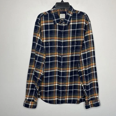 J CREW Flannel Shirt Men Medium Navy Plaid Button-Up Slim 92937 - Image 1 of 4
