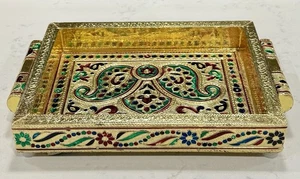Viraj Handarbeit Meenakori Choki Anbetung Tablett 8" x 6" - Hergestellt in Indien - Bild 1 von 8