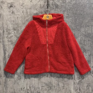 Tommy Hilfiger Chaqueta Mujer Grande Rojo Sherpa Polar Con Capucha Cremallera Completa Logo Peluche - Imagen 1 de 10
