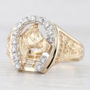 0.34ctw Diamond Horseshoe Horse Ring 14k Yellow Gold Size 13.5 Western - Picture 1 of 9
