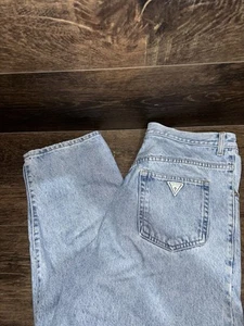 Vintage 90s Guess Jeans Herren 34x31 Light Wash Grün Triangle Tag Wide Tapered - Bild 1 von 9