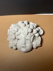 Antique Victorian Cherub or Angel Garden Ornament ~Grapes Leaves 3D ~ 6” - Picture 1 of 12