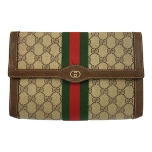 GUCCI vintage Web Stripe 38 Clutch bag business bag Beige GG Supreme Canvas - Picture 1 of 9