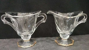 Vintage Heisey Waverly Clear With Gold Trim Footed Creamer & Open Sugar Set - Bild 1 von 7