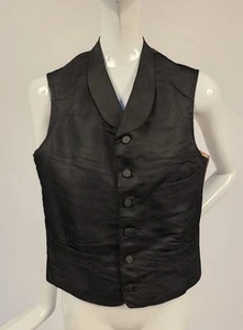 ANTIQUE 1840’S MEN’S BLACK SILK WAISTCOAT VEST W 6 BUTTON FRONT - Picture 1 of 4