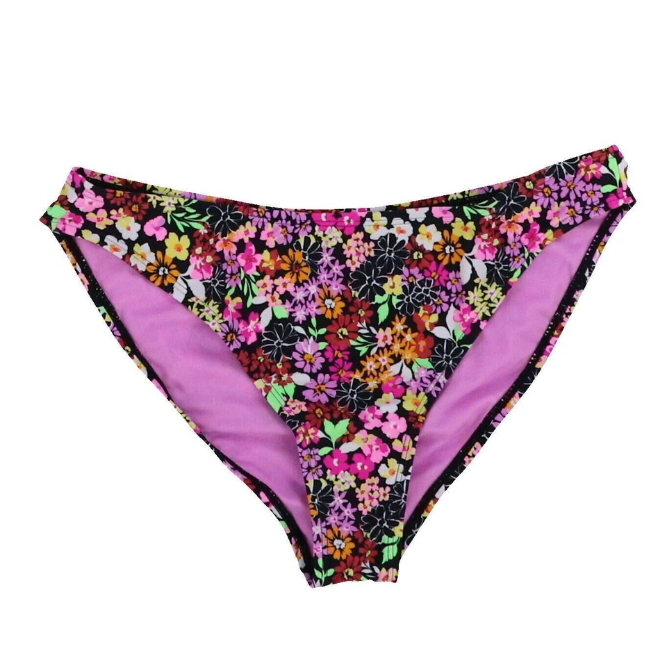 California Waves Juniors Hipster Bikini Bottoms Bathing Suit Black Floral New - Image 1 of 1