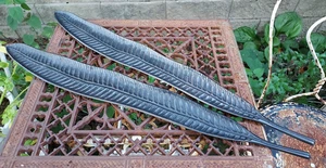 2 Crate & Barrel Bronze look Metal Long Leaf Plate Serving Tray Charcuterie 26x3 - Picture 1 of 7