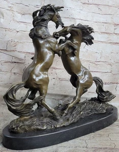 MASSIVE Equestrian Art Two Horses Loving Playing Bronze Marble Sculpture Figure - Picture 1 of 10