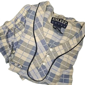 Pigiama corto ESLEEP vintage anni 90 blu bianco flanella a quadri 100% cotone taglia M - Foto 1 di 10