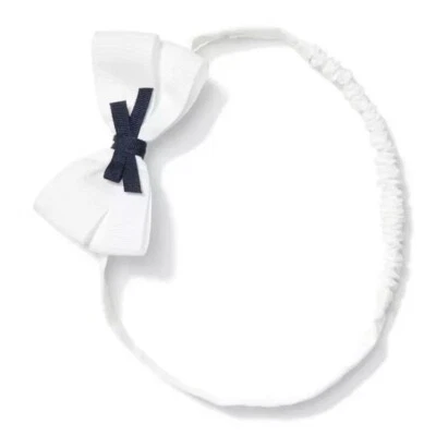 NWT Janie And Jack Double Bow Headband Newborn OSFM White Cotton Poplin - Image 1 of 4