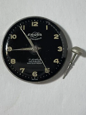 RARO RELOJ ULTRASÓNICO SUIZO ENICAR 17 JOYAS ESFERA NEGRA INCABLOC IMPERMEABLE LEER Foto 1 de 4