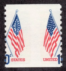 US # 1519 (1973) 10c- EFO:Misperf. Split flags. Separated. Mega misperf. Oops! - Picture 1 of 2