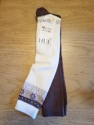 HUE Women's 2 pack Blocked Fair Isle Knee Socks, Ivory / Brown, Casual, One Size - Image 1 of 2