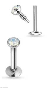 Lippe Monroe Stecker 16 Stärke 3/8" Opal 3 mm Edelstein intern Komfort Rückseite Stahl 2er SET - Bild 1 von 3