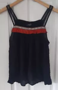 Papaya womens black floaty vest top size 8 strappy cheesecloth aztec detail - Picture 1 of 6