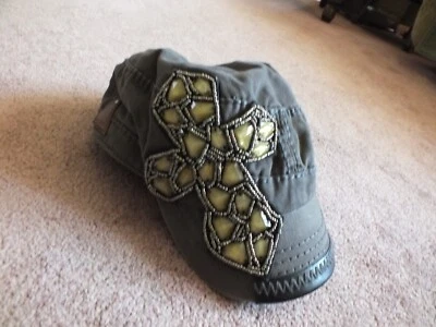 Beautiful Olive & Pique Brand Hat Cap Brown Gold Bead Cabochon Cross NICE - Image 1 of 4