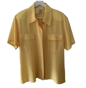 Vintage Y2K Yellow Button Up Blouse Size 12 Yellow Grancore Retro Mod By Cleo - Picture 1 of 11