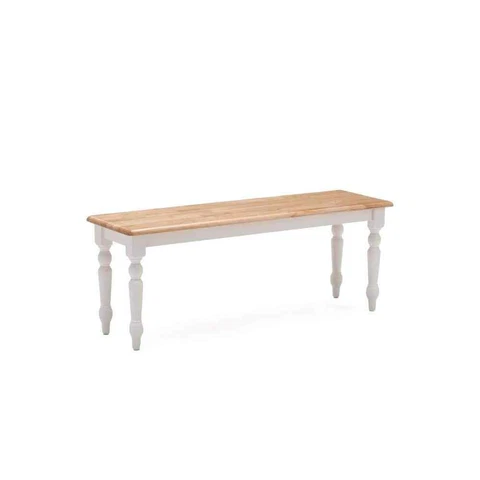 Boraam Bench 18" x 48" x 14" Wood Backless Cottage White Frame w/ Natural Top Cover