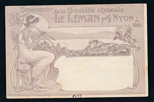 1907 Sociedad Coral Le Leman Suiza artista firmado postal cartel tipo arte - Imagen 1 de 2