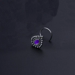 Natural Amethyst Nose Stud, Sterling Silver Nose Jewelry, Nostril Stud, Gift Her - Picture 1 of 6
