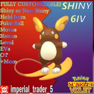 Pokémon Scarlet and Violet ✨SHINY✨ Alolan Raichu W/ Best 6IV + Customizable - Picture 1 of 1