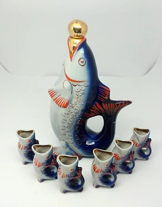 Decanter Porcelain Fish USSR Polonsky  LCD Soviet Set Cups - Picture 1 of 12