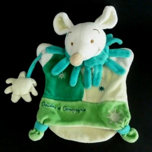 60. DOUDOU ET COMPAGNIE MARIONNETTE SOURIS VERT BLANC SOLEIL COL TURQUOISE TTBE - Picture 1 of 10