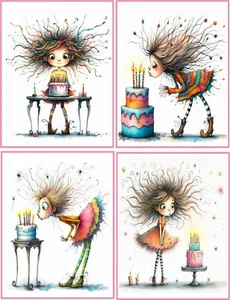 8 Quirky Birthday card Invitation whimsical fantasy glossy fold out blank card - Picture 1 of 3