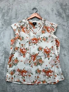 Mossimo Boho Top Shirt Womens Large Beige Floral Sheer Blouse Sleeveless Ladies - Picture 1 of 6