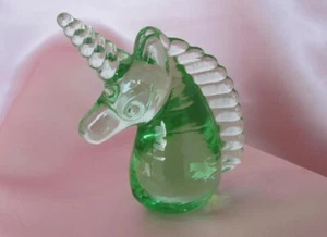 1940s ANTIQUE CZECH BOHEMIA EMERALD GREEN CRYSTAL GLASS UNICORN - Picture 1 of 8