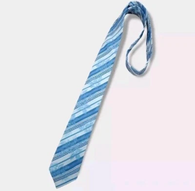 KENZO White/Blue Floral Striped Silk LUXURY Slim Tie ITALY - Image 1 of 4