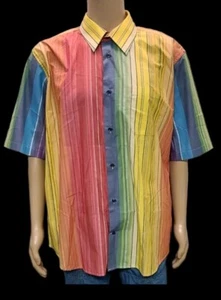 Vintage 90er Jahre Norm Thompson Regenbogenfarbe gestreiftes Shirt ~ Herren XL - Bild 1 von 9
