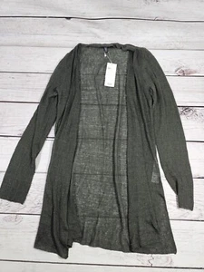EILEEN FISHER Cardigan PS Hemp Nylon Sheer Drape Open Front Long Sleeve Green S5 - Picture 1 of 7