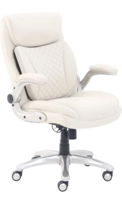 rolling office chair white leather  - Image 1 of 4