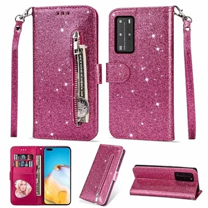 For Huawei Mate 10 20 Lite Pro P Smart + Glitter Zipper Wallet Case Stand Covers - Picture 1 of 18