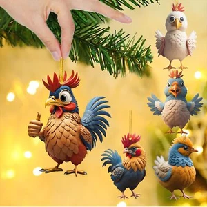 5 Pcs Christmas Chicken Ornaments Hanging Decor for Christmas Tree Windows - Picture 1 of 7