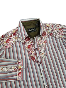DaVinci Men's Western Button Down Shirt Long Sleeve Cotton Floral/Stripes Size L - Picture 1 of 8