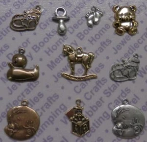 93379      Mixed Colors  Asst. Nursery Jewelry Charms / Blister Card x 4 - Picture 1 of 1
