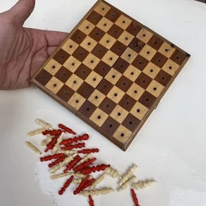 Reiseschach Bein vintage antik alt Miniatur Schachspiel Damengambit Sammler - Picture 1 of 9