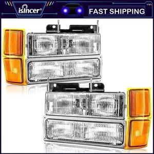 For 1994-1998 Chevy Silverado C10 C/K 1500 2500 3500 Headlights w/ Bumper Lamp - Picture 1 of 14