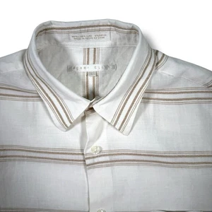 Perry Ellis Shirt Men's Large Short Sleeve Button Up Linen Blend Striped - Picture 1 of 6